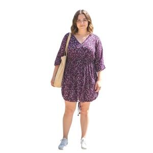 The Masai Clothing Company Floral Dress XXL Pink Purple Boho Drawstring Hem
